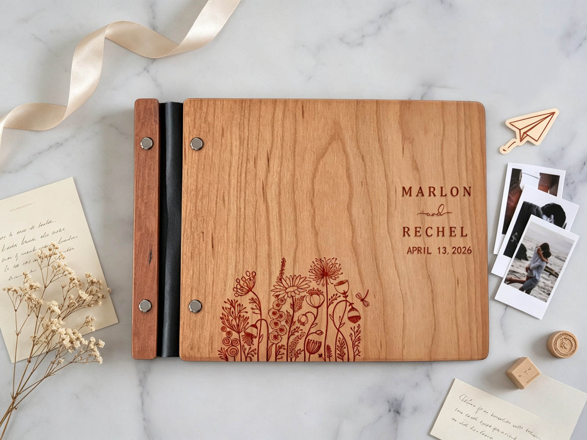 Wooden Wedding Guest Book, Wooden Guestbook, Personalized Wedding Book, Polaroid Guest book, Wedding Gift, Engagement Gift