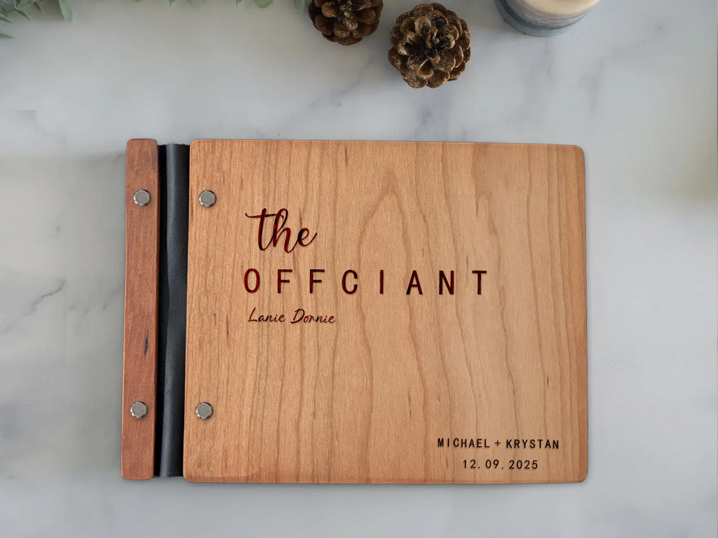 Custom Engraved Wooden Officiant Book - Personalized Wedding Ceremony Planner and Keepsake