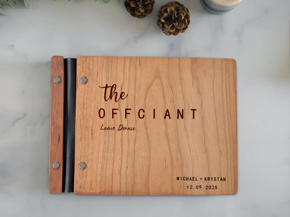 Custom Engraved Wooden Officiant Book - Personalized Wedding Ceremony Planner and Keepsake