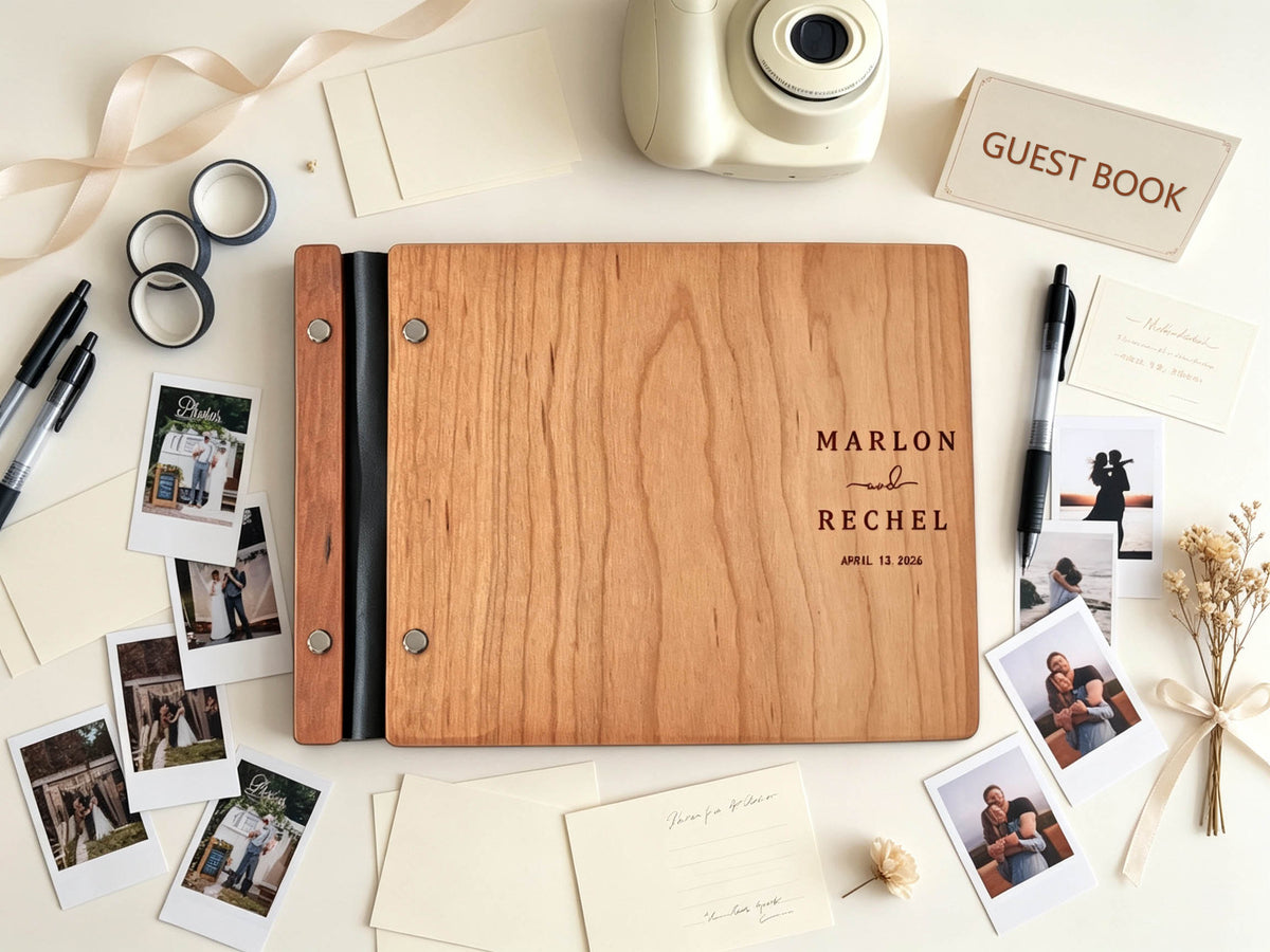 Wooden wedding guest book, wooden guest book, personalized wedding book, Polaroid guest book, wedding gift, engagement gift
